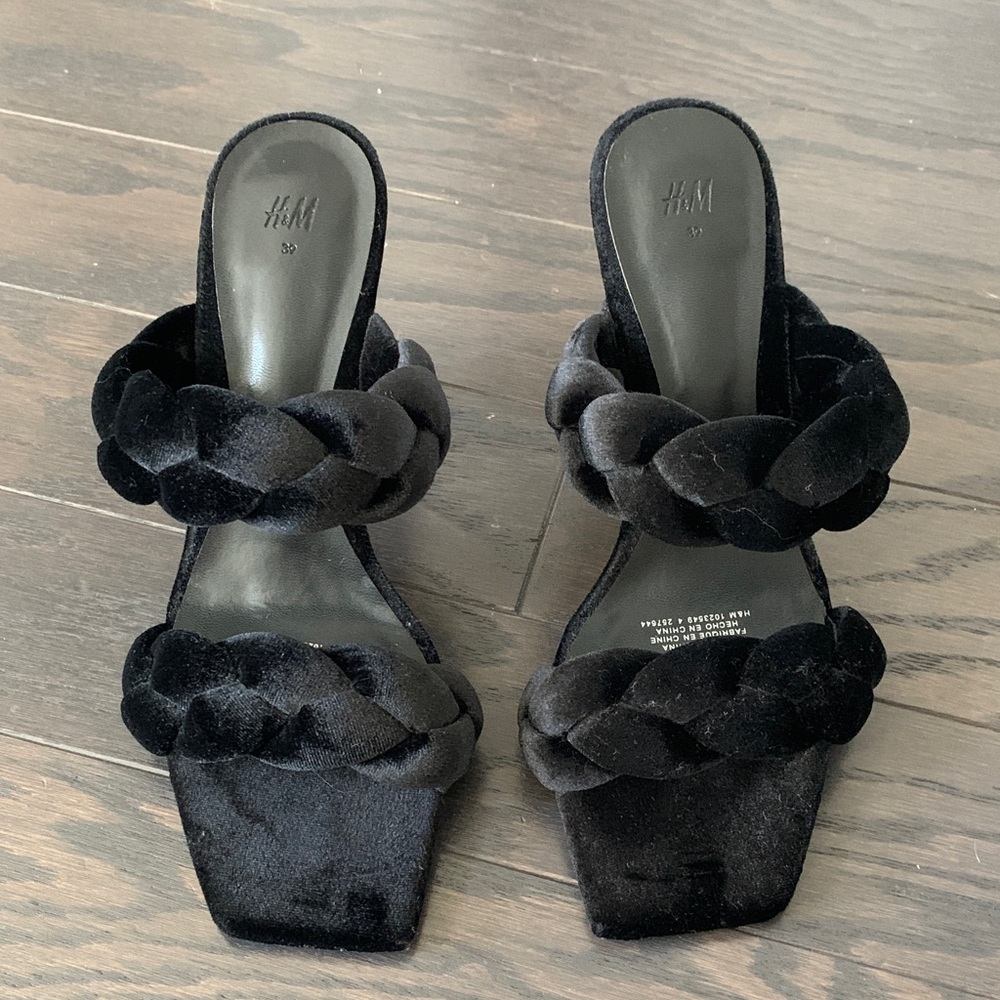 H&M Black Braided Heeled Sandals